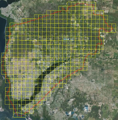NEXRAD grid cells over the regional watershed model domain along I-75