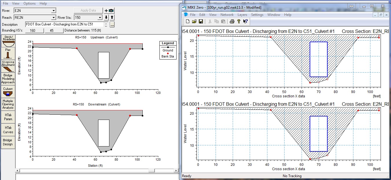 HEC-RAS and MIKE 11 box culvert cross sections compared side by side