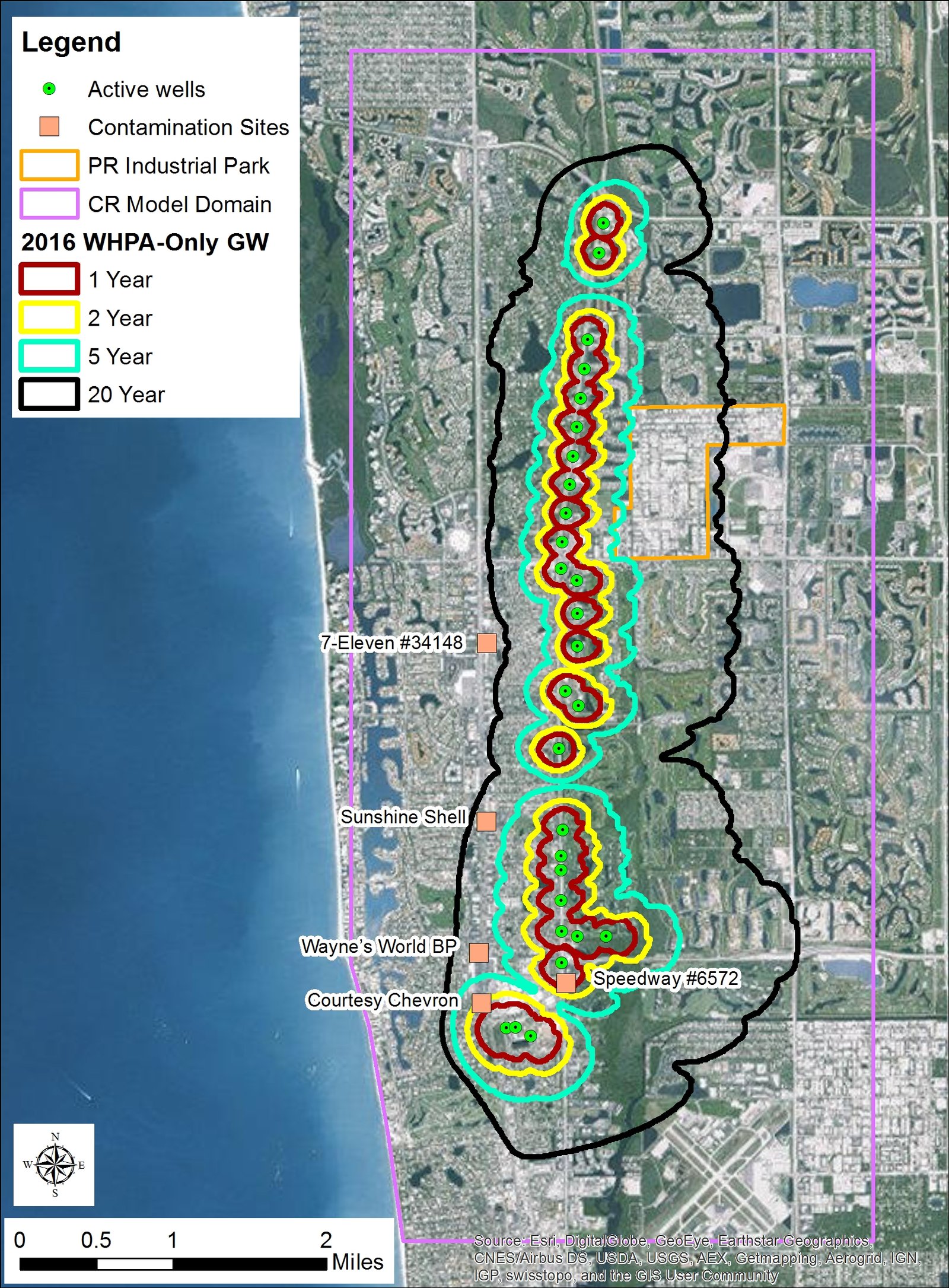 2016 wellhead protection zones with active wells and contamination sites
