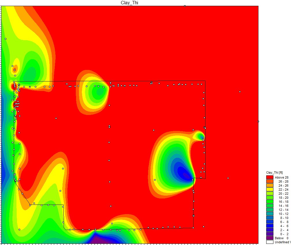 Clay thickness map from kriging of boring data