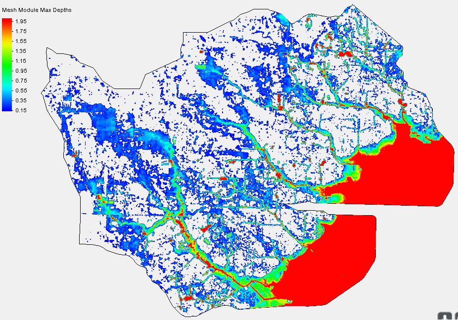 RiverFlow2D maximum depths across the study area
