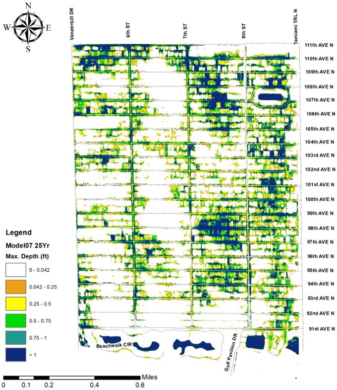 Maximum flood depth map for the 25-year storm in Naples Park