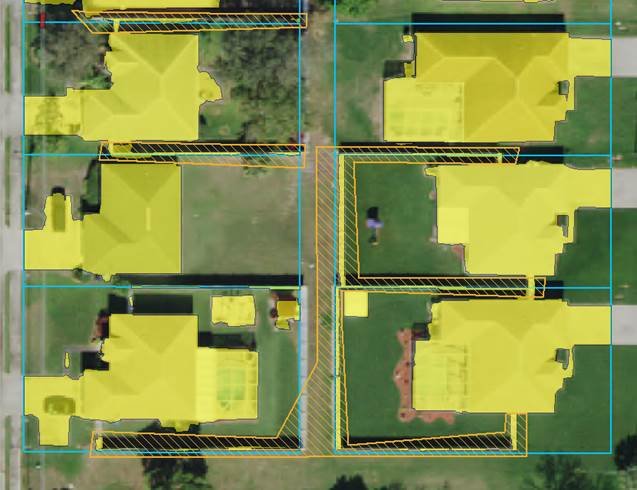 Impervious area polygons over residential parcels