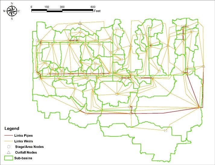 ICPR sub-basins, pipes, and weirs for the Sabal Shores area