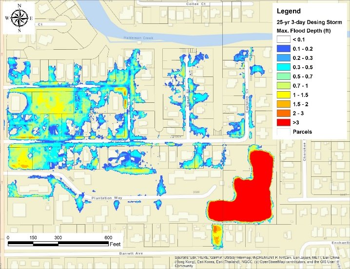 25-year design storm maximum flood depth