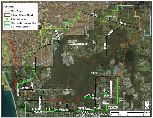 CSS model domain, structures, and major roads around the Sanctuary