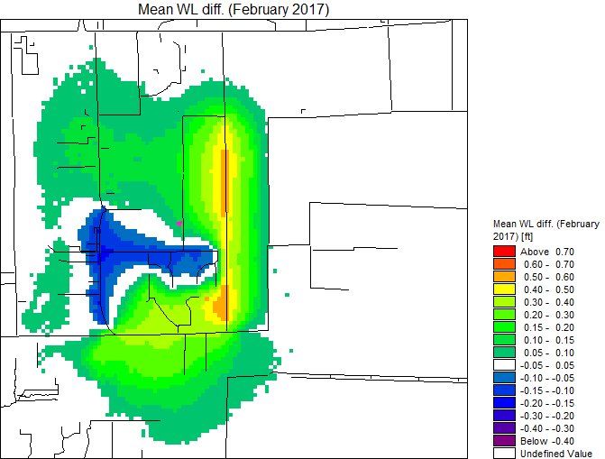 Mean water level difference map, February 2017