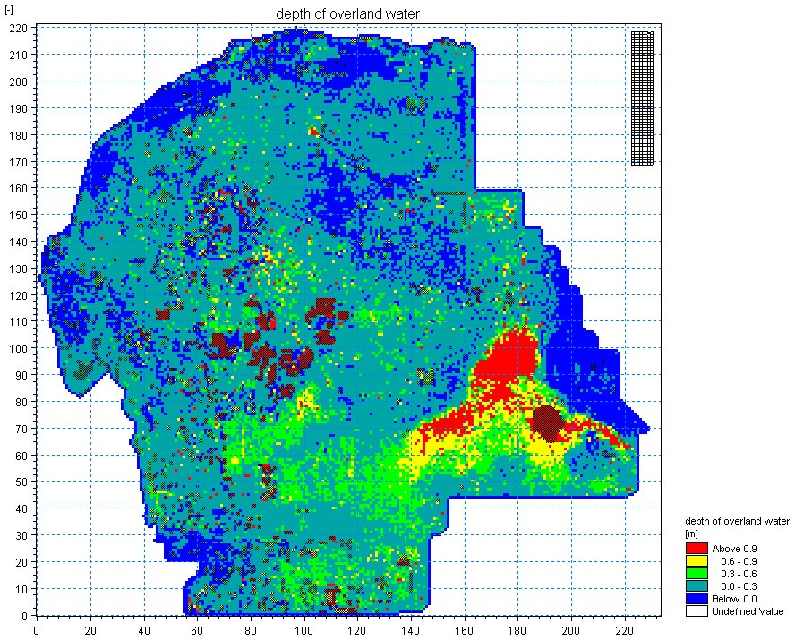 Simulated depth of overland water