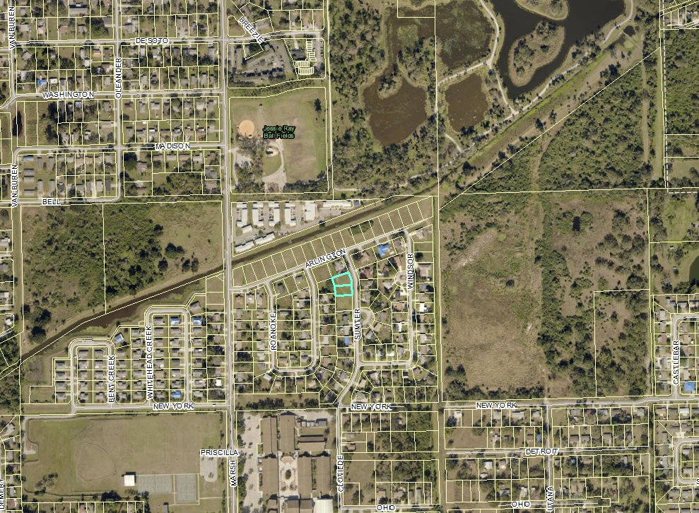 Aerial view of a proposed development parcel near the floodplain