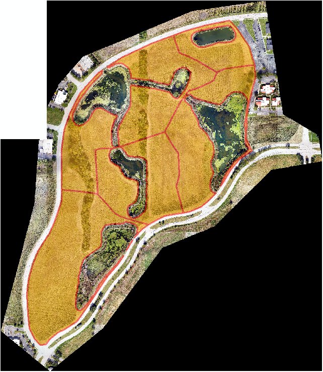 Aerial view of the existing ponds and site