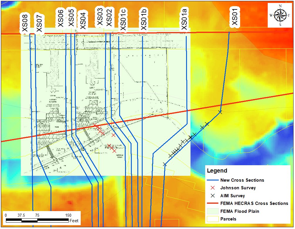 Cross sections over the DEM and FEMA floodplain