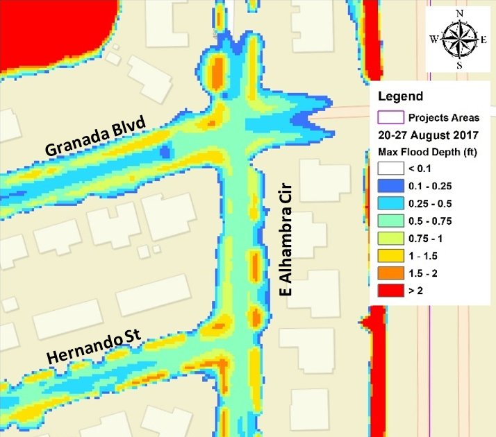 Model predicted maximum flood depth, August 2017