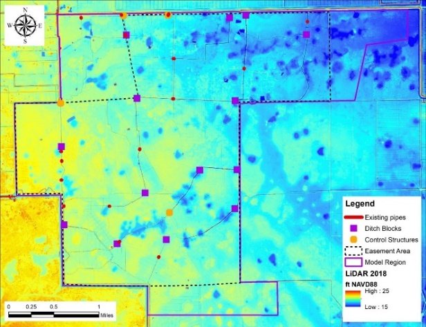 Existing pipes, ditch blocks and control structures over LiDAR