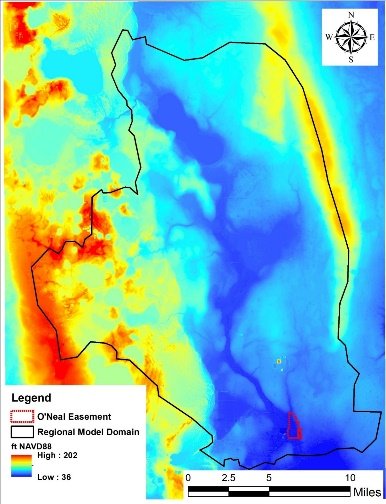 Regional model domain over the DEM