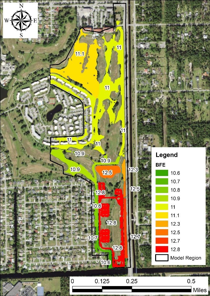Base flood elevations across the model region