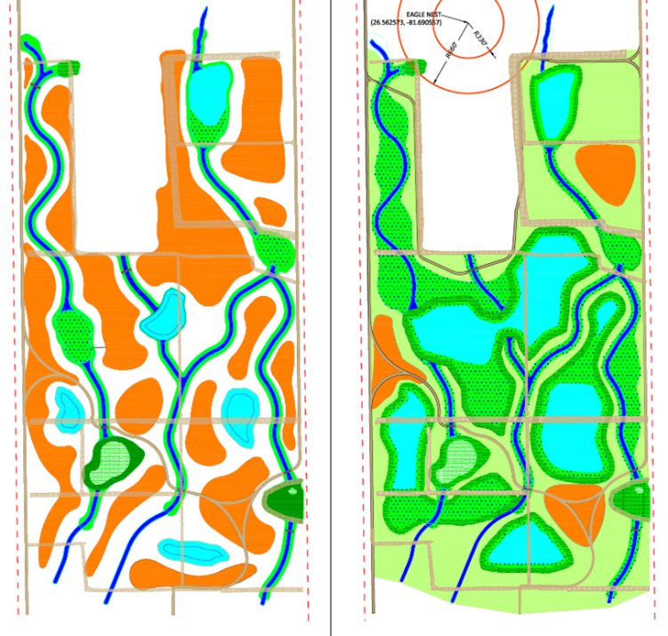 Previous and proposed restoration designs